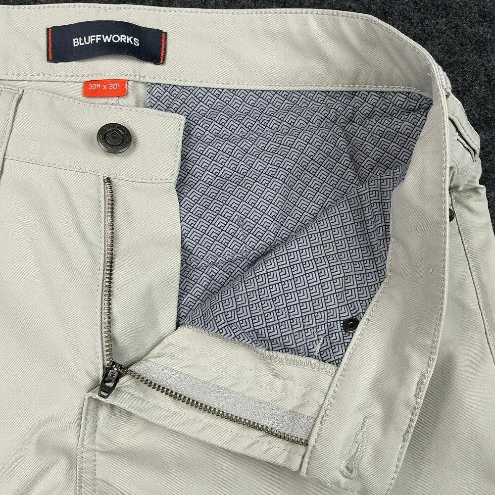 Bluffworks Ascender Chino Pants Mens 30x30 Stone Cell Pocket Utility Performance - Picture 3 of 9